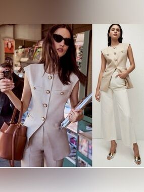 NWOT Veronica Beard Tamara Linen Blend Vest  Sandalwood Melange Size 10/ Large